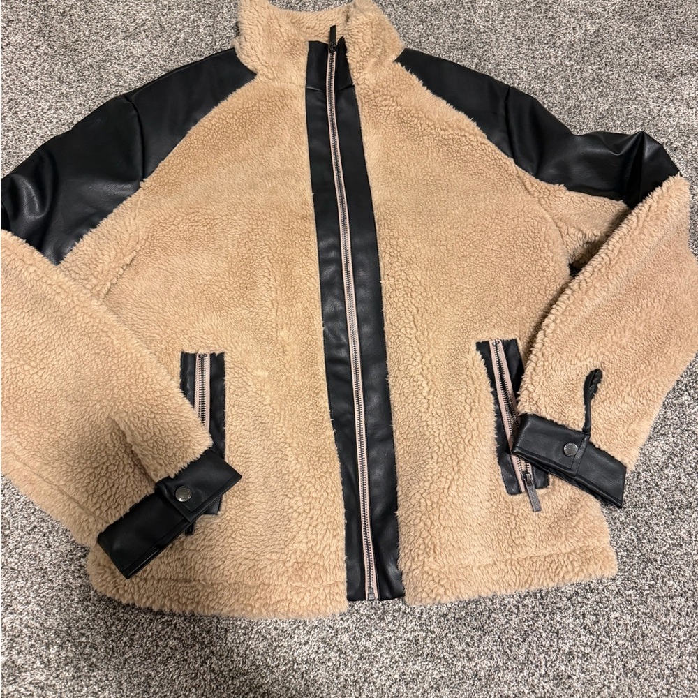 NATIVE YOUTH Cream Sherpa and Leather Jacket